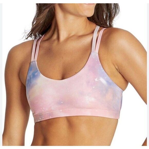 NEW Size XS Wildfox Couture Cosmic Strappy Sports Bra Pink Stars Cloudy Wash - Picture 1 of 10
